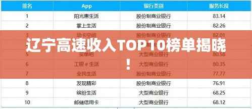 辽宁高速收入TOP10榜单揭晓!